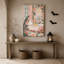 Art mural sur toile avec fantôme blanc dans une baignoire rose avec feuilles tropicales-1859017485