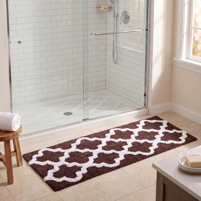 Freida 24x60-inch Cotton Bathroom Rug with Trellis Pattern and Non-Slip Base - Machine Washable