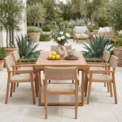 Outdoor 6-person Solid Wood Table And Dinning Chair Set With Umbrella Holes
