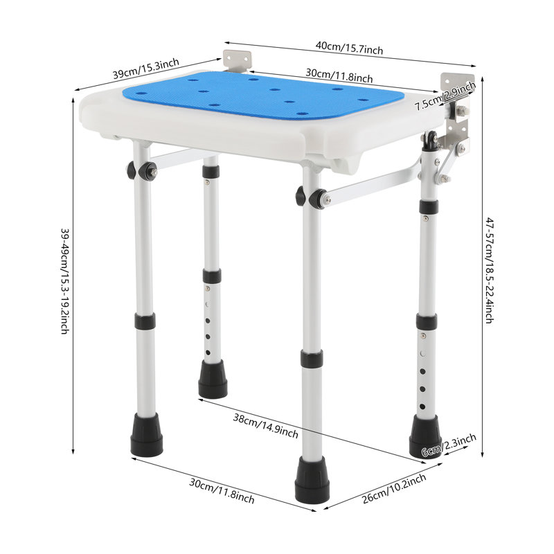 Shower Folding Seat For Wall Mounting, Height-Adjustable Shower Seat, Foldable Shower Seat