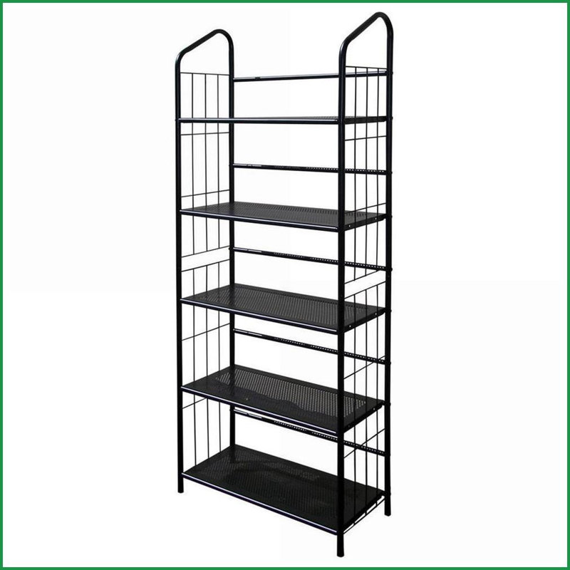 Corner Bookshelf, 5-Tier 64” Tall Metal Bookcase | Black | Metal
