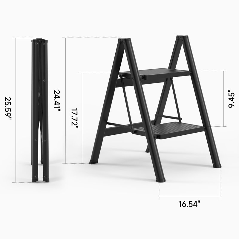 Marchepied pliant en aluminium à 2 marches avec capacité de charge de 330 lb., Black