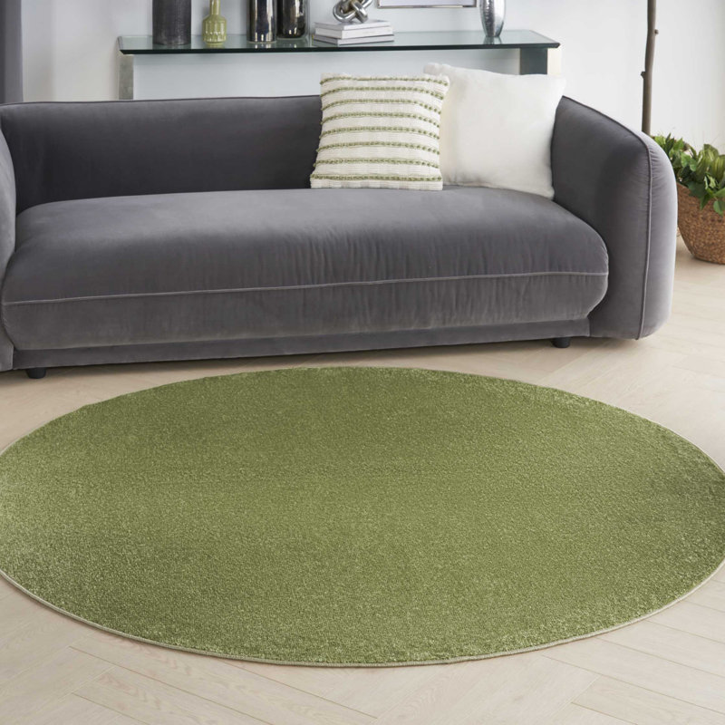 Mullican Sandy Solid Green Easy Care Indoor/Outdoor Area Rug, Round 6'