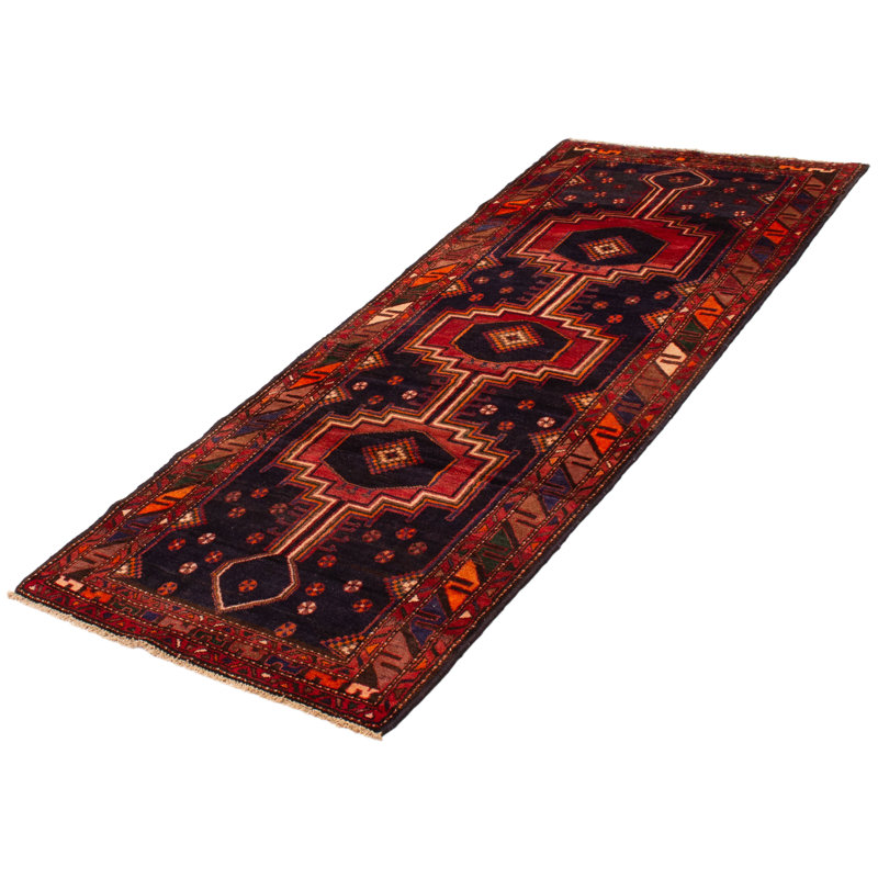 Tapis de couloir unique en laine bleu marine 3 pi 9 po x 9 pi 4 po Konya