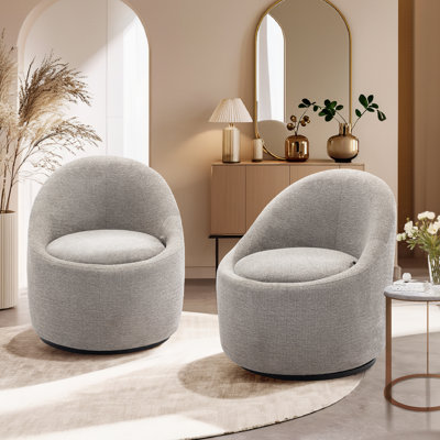  Lawandra Boucle Upholstered Swivel Barrel Chair with Pillow