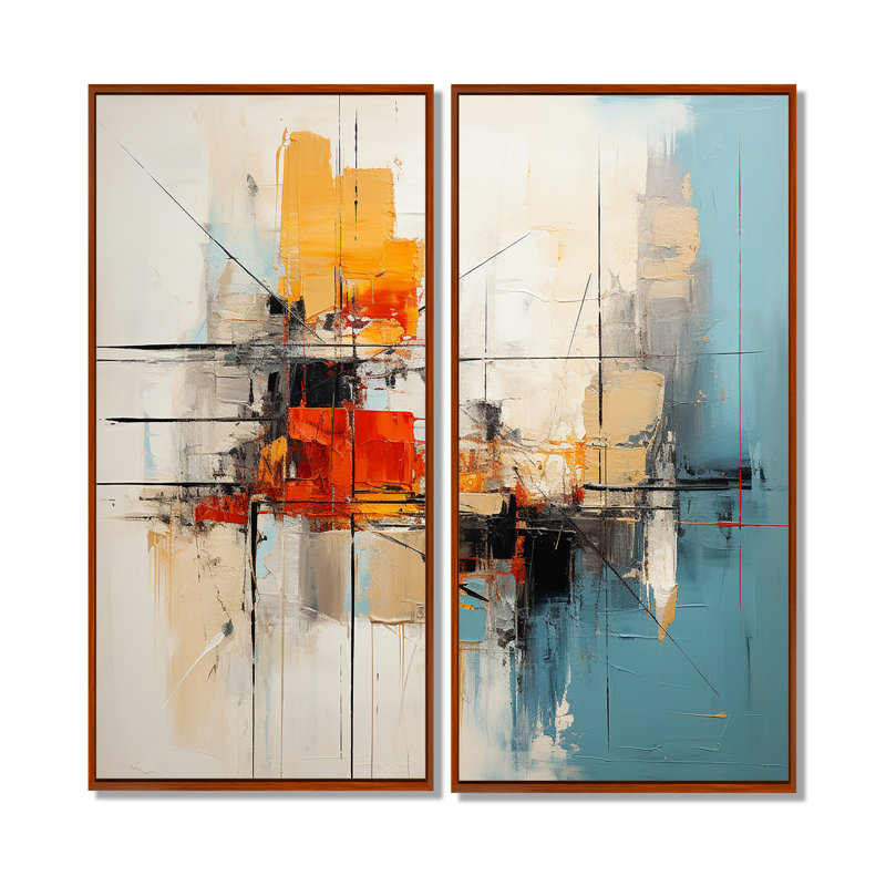 Teal Orange Bold Energy IV - ensemble de 2 reproductions d'art moderne sur toile, 40" H x 40" W, Brown