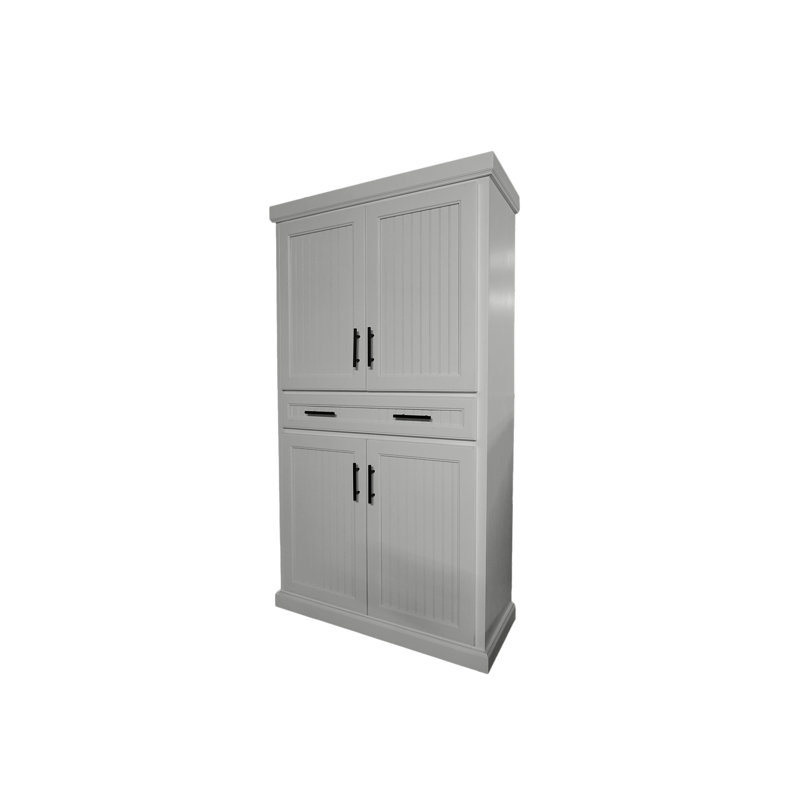 Garde-manger en bois massif avec tiroir Coastal, Blanc brillant