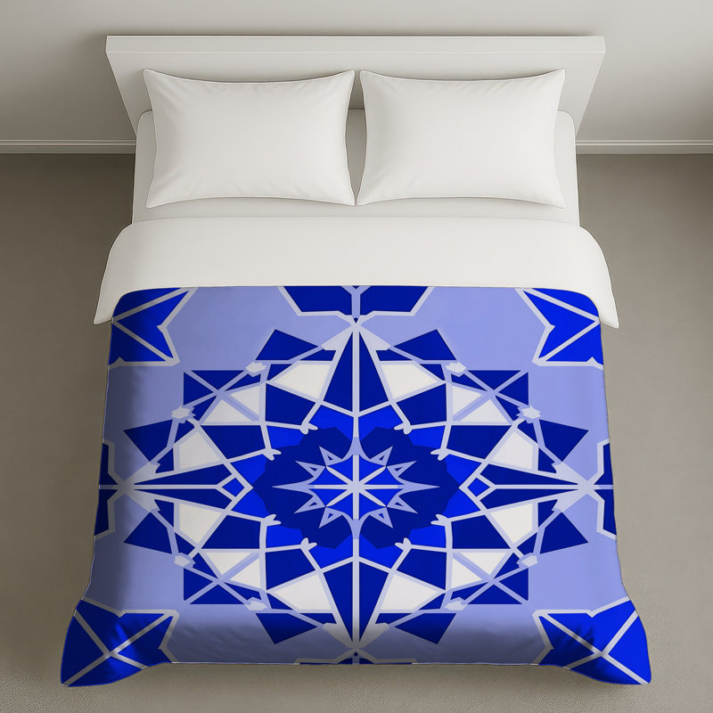 Housses de couette géométriques bleues Mandala, Grand lit