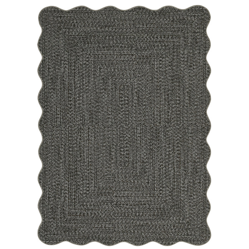 Farmhouse Scalloped Rug Washable Rug with Non Slip TRP Backing, Low Pile Non Shedding Rustic Carpet, Soft Thin Foldable Printed Mat for Living Room Bedroom