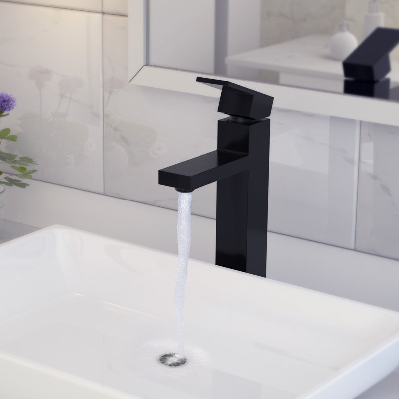 Lulani Santorini Single Hole Bathroom Faucet with Drain Assembly, Steel Black