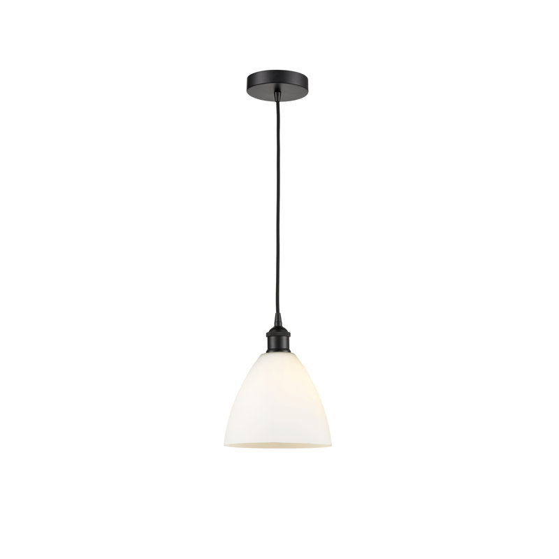 Luminaire suspendu conique à 1 lumière Bluford, Blanc mat, H 10,25 po x l 7,5 po x P 7,5 po, Noir mat