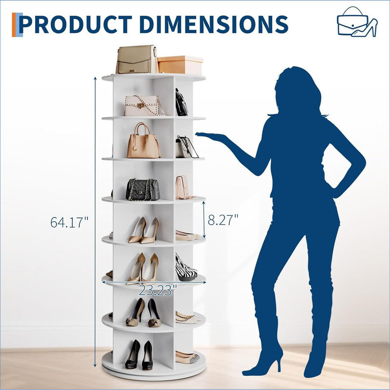7 Tier Rotating Shoe Rack Tower, 360° Revolving Free Standing Spinning Shoe Organizer, Vertical Spinning Shoes Display, Shoes Rack Storage Round Carousel, Rotate Shoes Closet Organization