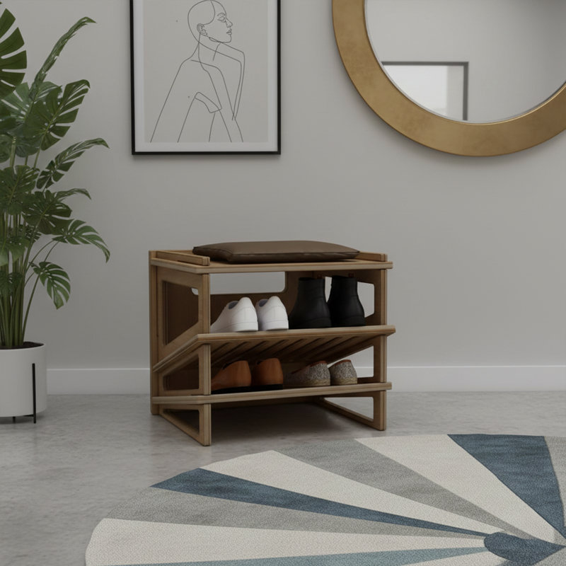 Banc et repose-pieds modulaires en bois avec rangement pour chaussures (H 16,5 po)