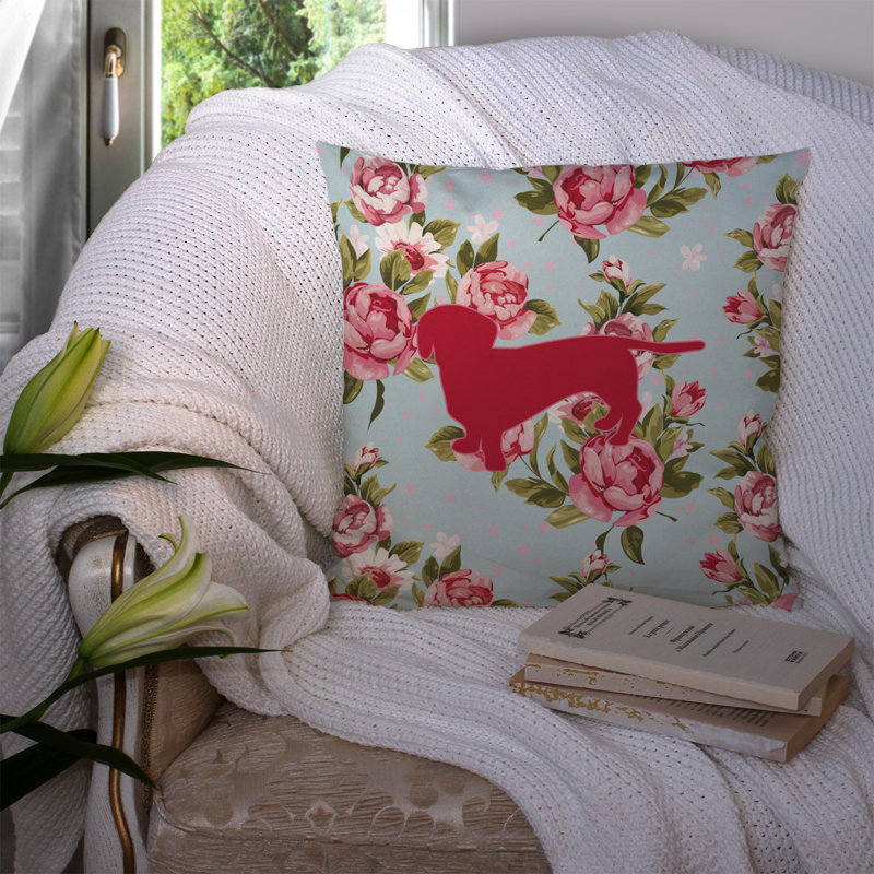 Coussin décoratif intérieur/extérieur bleu beige bleu élégance teckel shabby, H 14 po x l 14 po x P 4 po