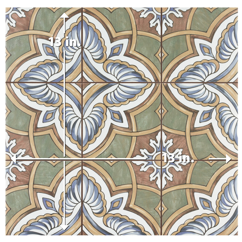 Harmonia 13" x 13" Ceramic Patterned Wall & Floor Tile, Green/Blue