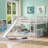 Compact Sleeper Platform Bed Full Over Full Bunk White-Toned Solid Wood with Ladder and Slide