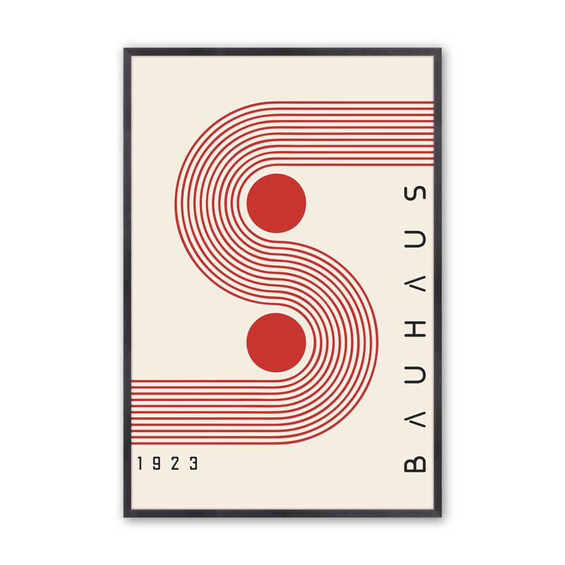 Affiche de cercles rouges et courbes Bauhaus, Cadre simple en zinc patiné, H 15,25 po x l 12,25 po