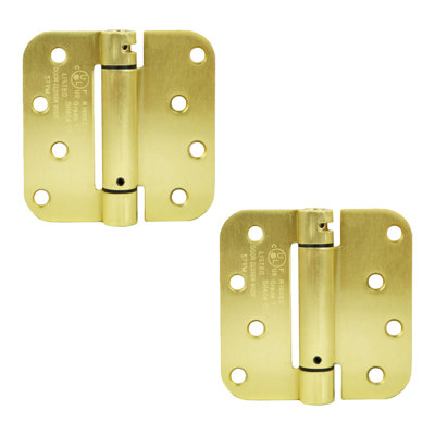 Charnière de porte en acier à fermeture automatique 4 po x 4 po, rayon 5/8 po, laiton satiné, paquet de 2