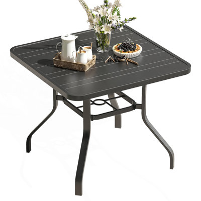 Patio Dining Table, Square Outdoor Dining Table With 1.57" Umbrella Hole, Patio Table