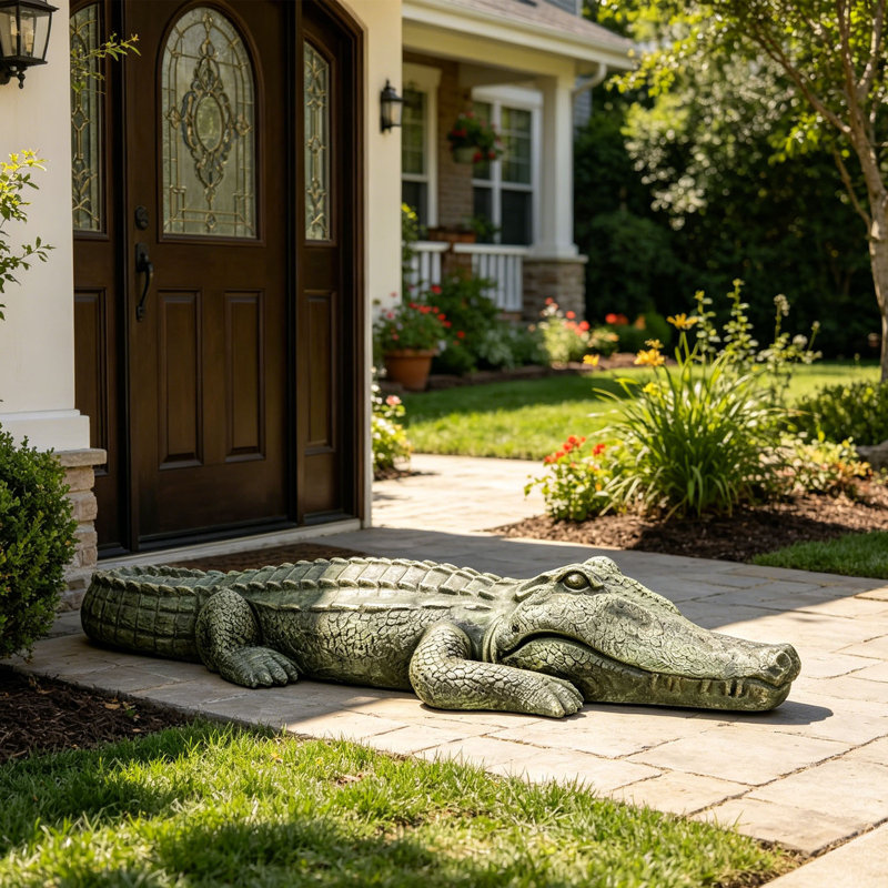 Statue de crocodile accroupi en béton de 42 po - statues de crocodile alligator pour jardin