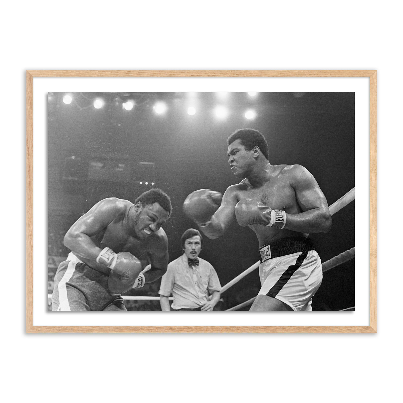 Adom "Muhammad Ali Punching Joe Frazier" Print, 36" H x 48" W, White Oak Framed