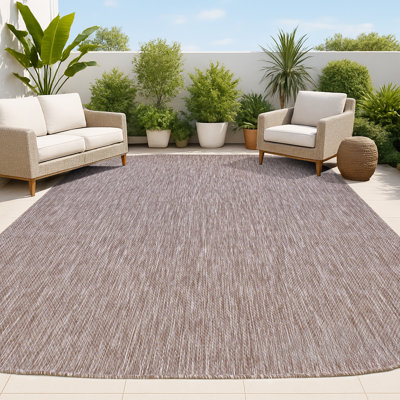 Longe Modern Minimalist Radius Corner Solid Light Brown Indoor/Outdoor Rug