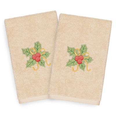 Christmas Holly Bunch Embroidered Luxury Turkish Cotton Hand Towel