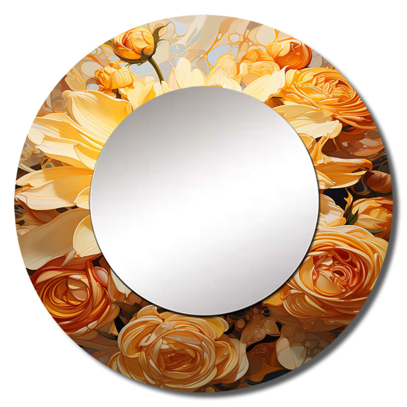 Radiant Reverie Botanical I - miroir botanique, miroir mural décoratif rond moderne, impression d'art en métal, 23 po x 23 po