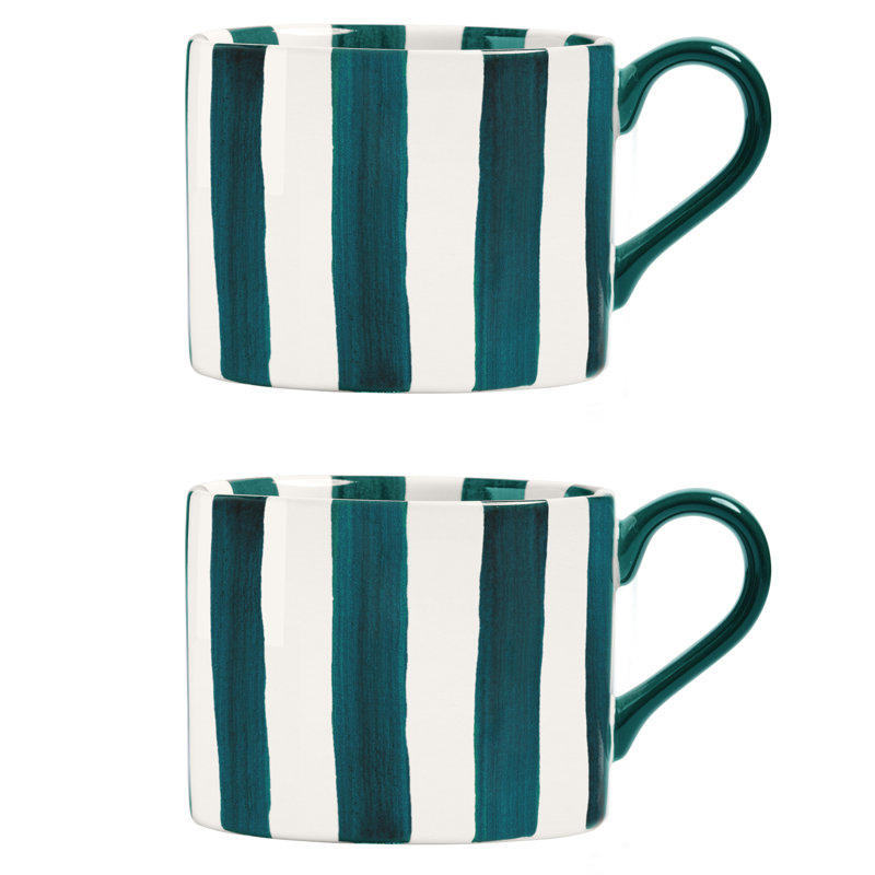 Stripes Stoneware Coffee Mug, Green