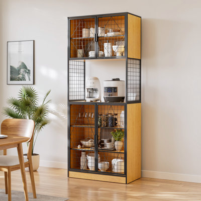 Kitchen Pantry Cabinet With Doors And Microwave Oven Rack Freestanding Multi-Storage Cabinet by 17 Stories