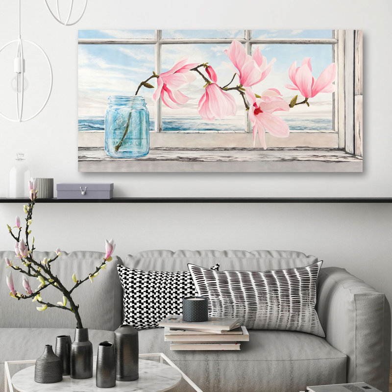 Window Magnolia 1 Piece Wrapped Canvas Wall Art, 60cm H x 120cm W x 4cm D