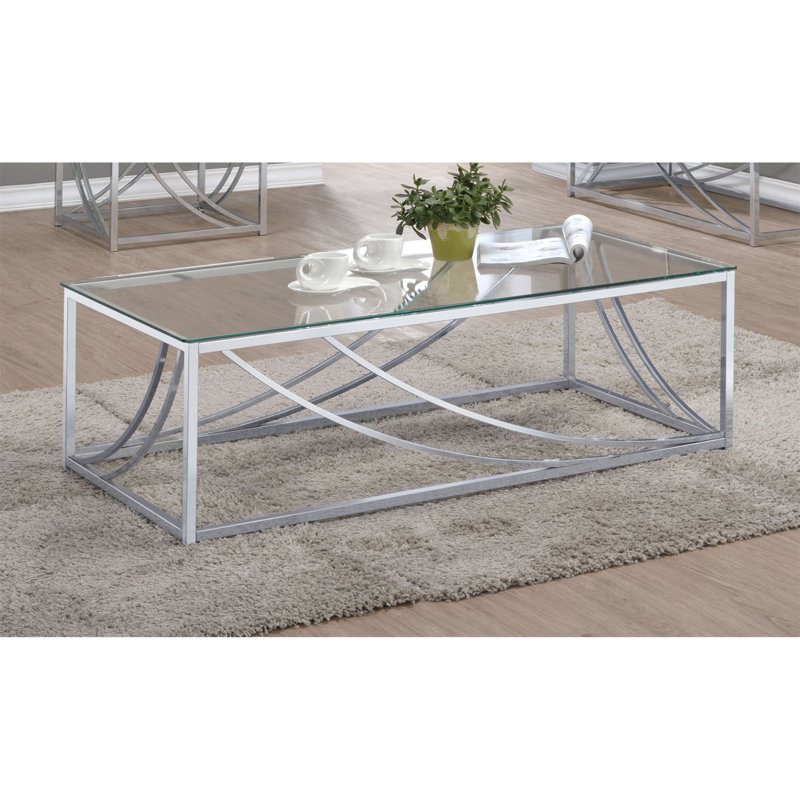 Table basse en verre et chrome avec pieds en métal Brianne