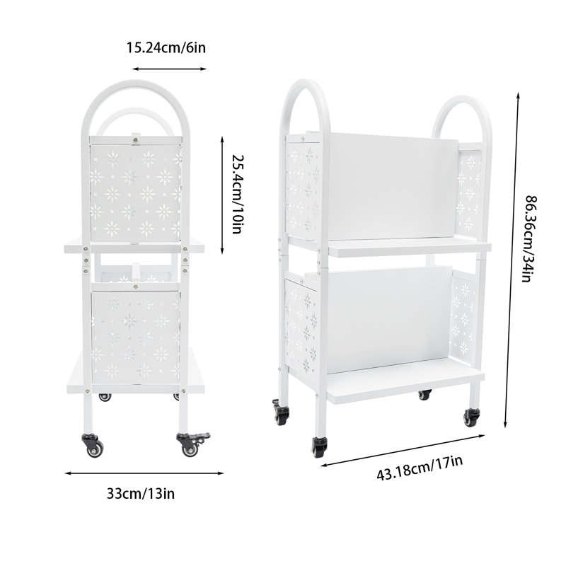 Ciane 17'' W 4-compartment Book Storage with Wheels, White