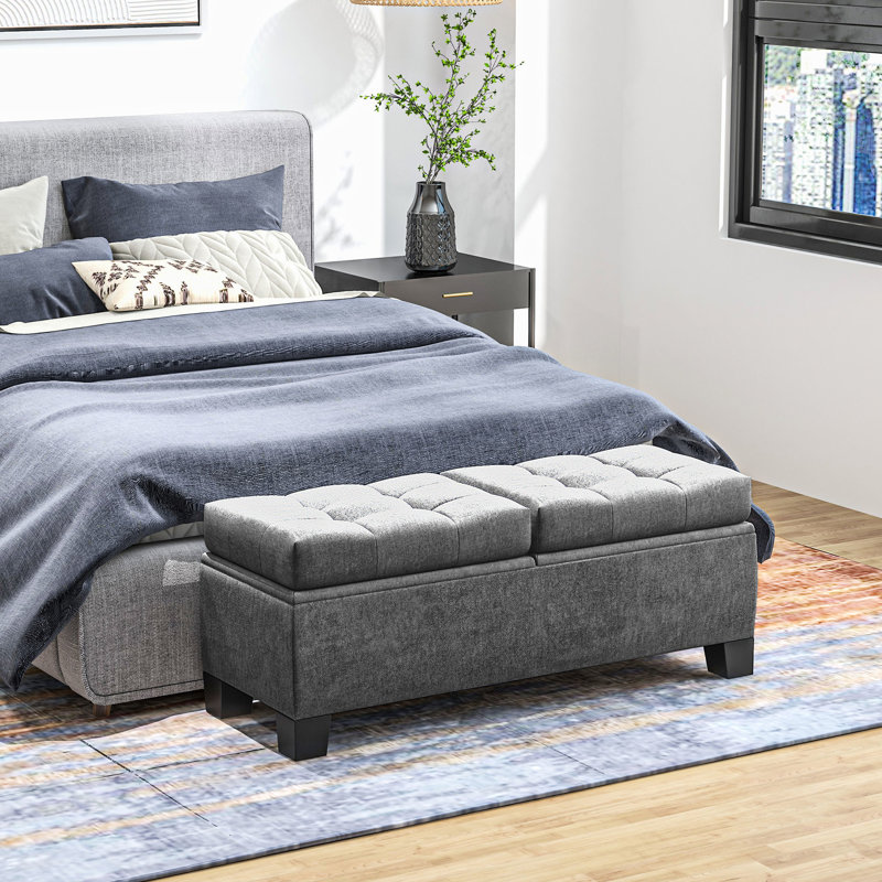 Button Living Room Bench, 46", Grey With Storage Function 46" Bedroom Bench A Protective Pad, Upholstery And Hidden