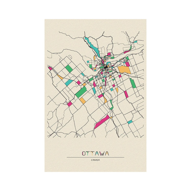 «Ottawa, Canada Map» par Ayse Deniz Akerman - Toile tendue, estampe numérique sur toile tendue, H 18 po x l 12 po x 1,5 po