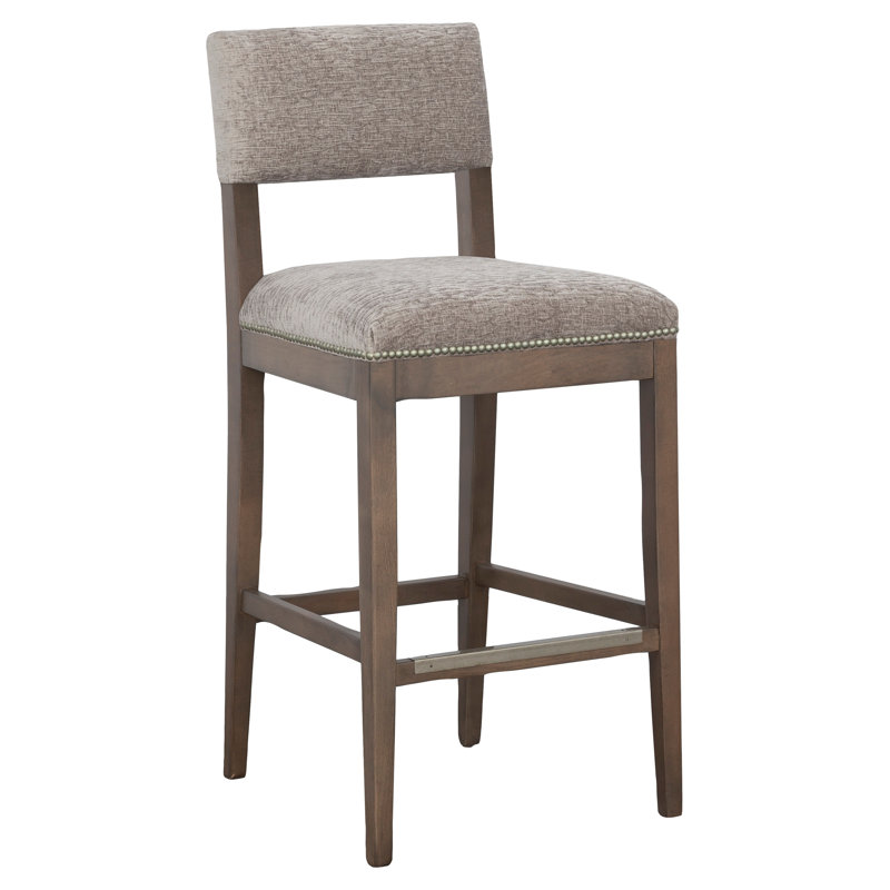 Silas Upholstered Stool with Solid Wood Frame, Bar Stool (29.75" Seat Height), Linen (3156 72), Mica