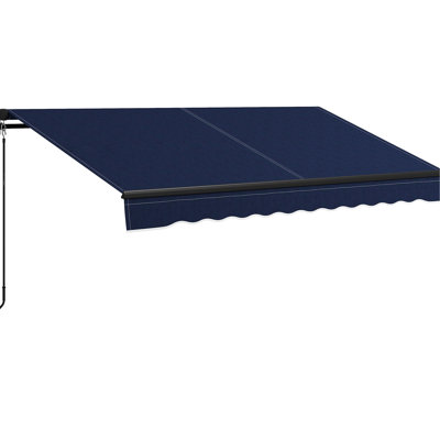 10' X 8' Retractable Awning, Patio Sun Protection With Manual Operation. 280gsm , Tough Aluminum Build. Blue For Deck, Balcony, Yard Awning Retractable, Sunshade Setting. Strong Framework.