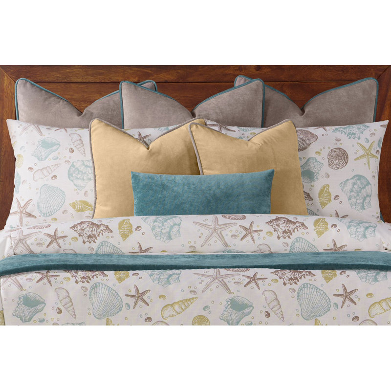 Seashell Coastal Print Duvet Cover Set, Twin Duvet Cover + 1 Standard Sham