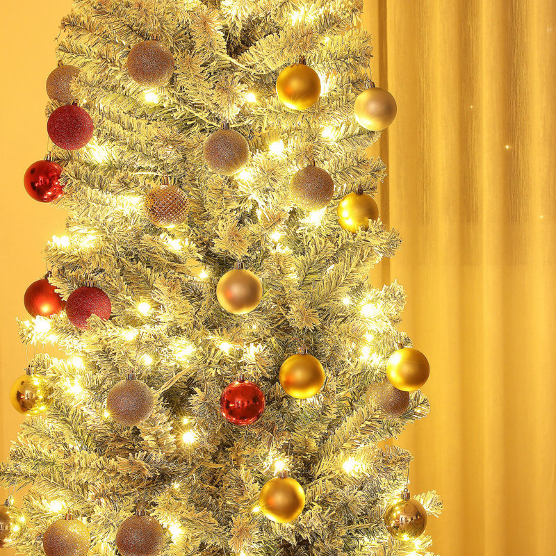 Arbre de Noël 7,5 pi pré-éclairé, arbre de Noël avec 220 lumières DEL bicolores et 519 branches, arbre de Noël floqué avec support en métal pour les fêtes