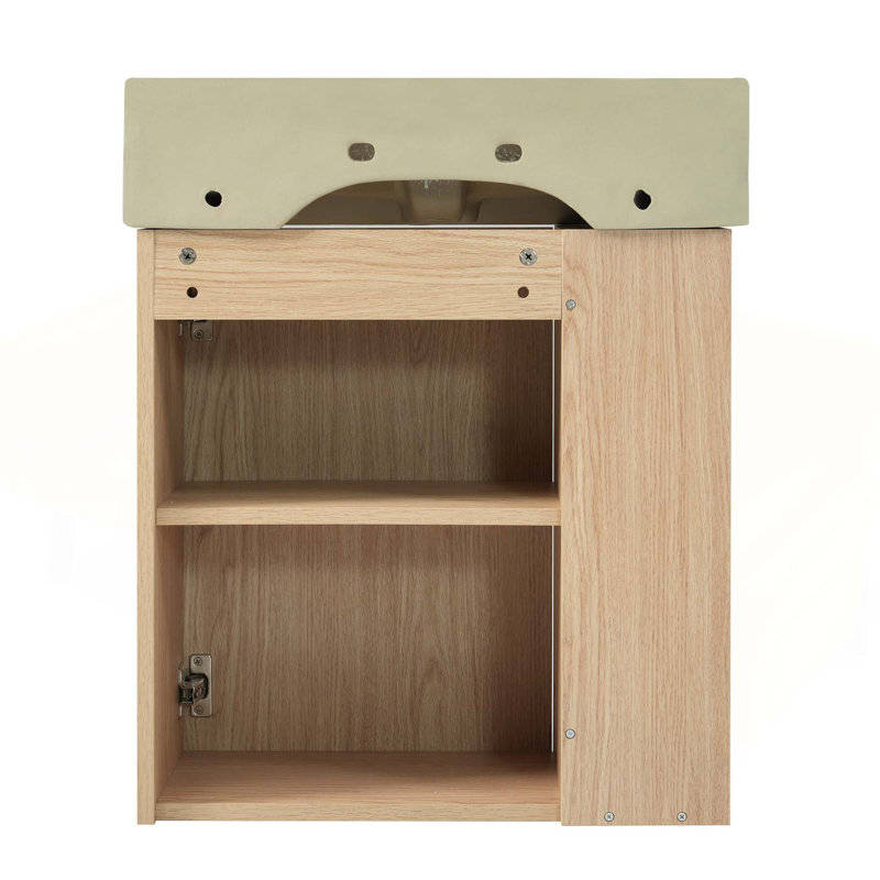 Meuble-lavabo flottant moderne de 21,6 po avec lavabo en céramique et rangement à gauche, idéal pour les petites salles de bain