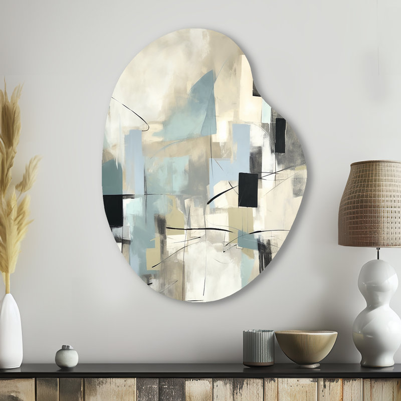 Clidie - peinture abstraite, art mural unique en métal, reproduction d'art asymétrique beige, H 38 po x l 28 po
