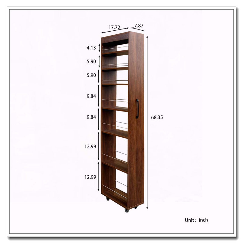 Étagère de rangement mobile à 7 niveaux avec roulettes, Noyer