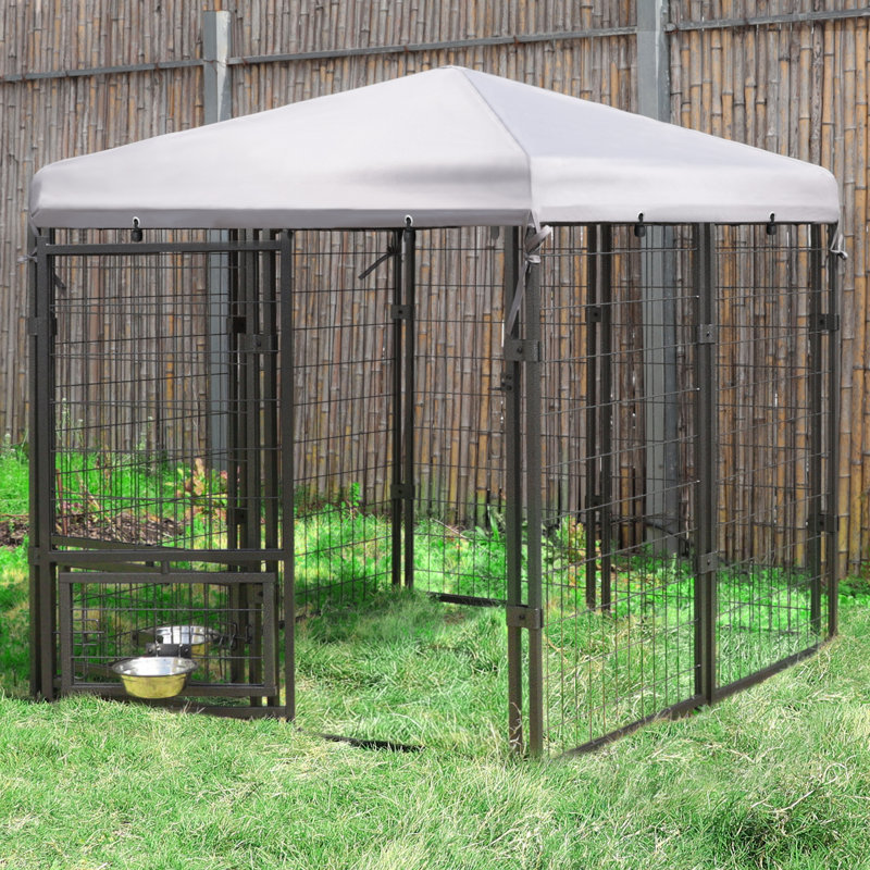 Outdoor Dog Kennel with Rotating Feeding Door, Dog Enclosure, 58.5" H x 55" W x 55" D