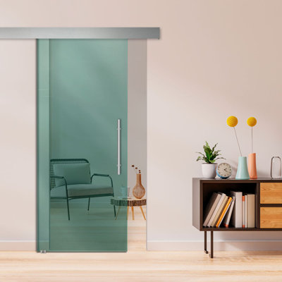 38 In W X 81 In H Tinted Green Sliding Glass Barn Door Alu100 (Non-Private)