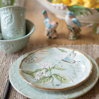 Fitz And Floyd Toulouse Green 16Pc Dinnerware Set, Service For 4