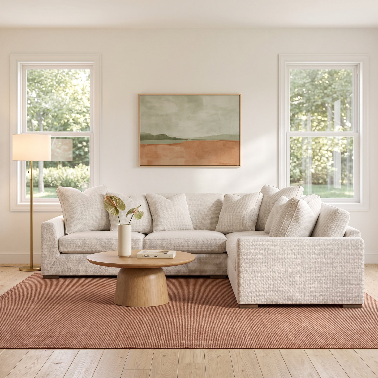 Nicolette Upholstered L-Sectional, Cream Chenille 1345-002, Aged Gray