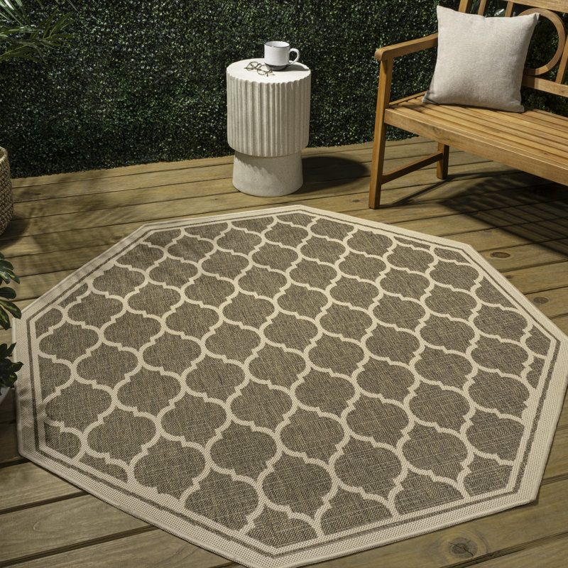 Hague Moroccan Trellis Textured Weave Brown/Beige Indoor/Outdoor Rug, Octagon 7'9"
