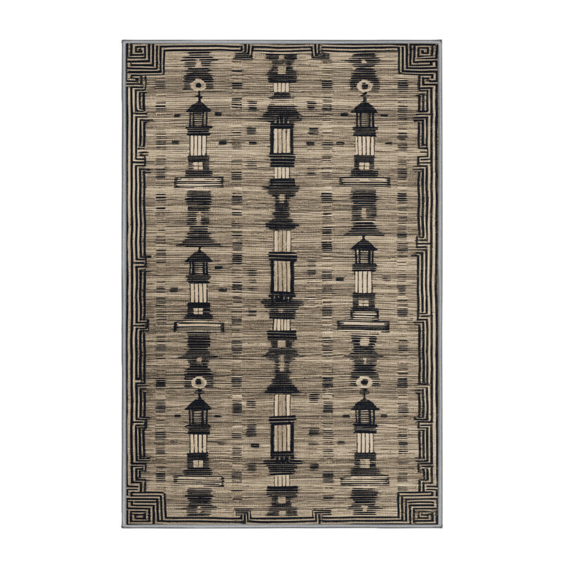 Tapis gris art déco lavable à la machine, Rectangle 3 pi x 5 pi