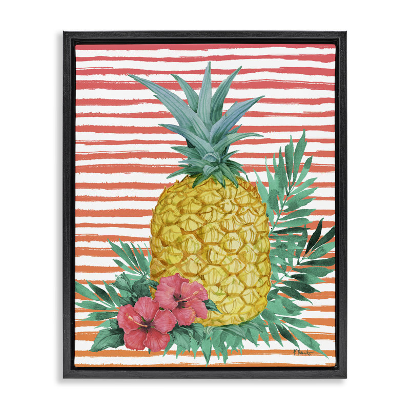 Cadre flottant ananas tropical lumineux, design par Paul Brent, Cadre flottant noir de jais, H 21 po x l 17 po