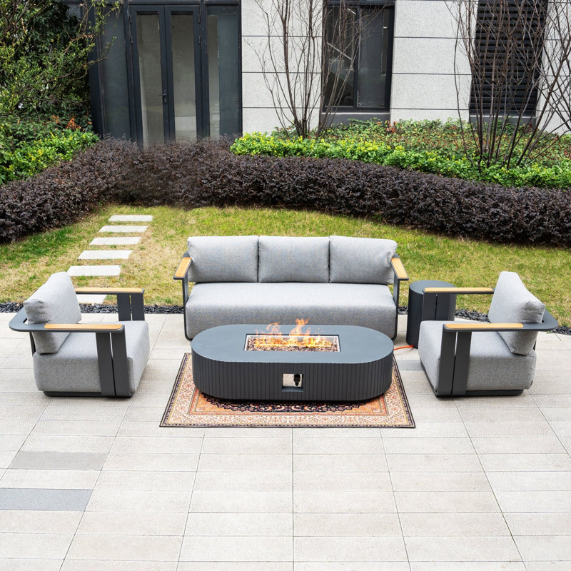4-Piece Outdoor Sofa Set with Fire Pit Table